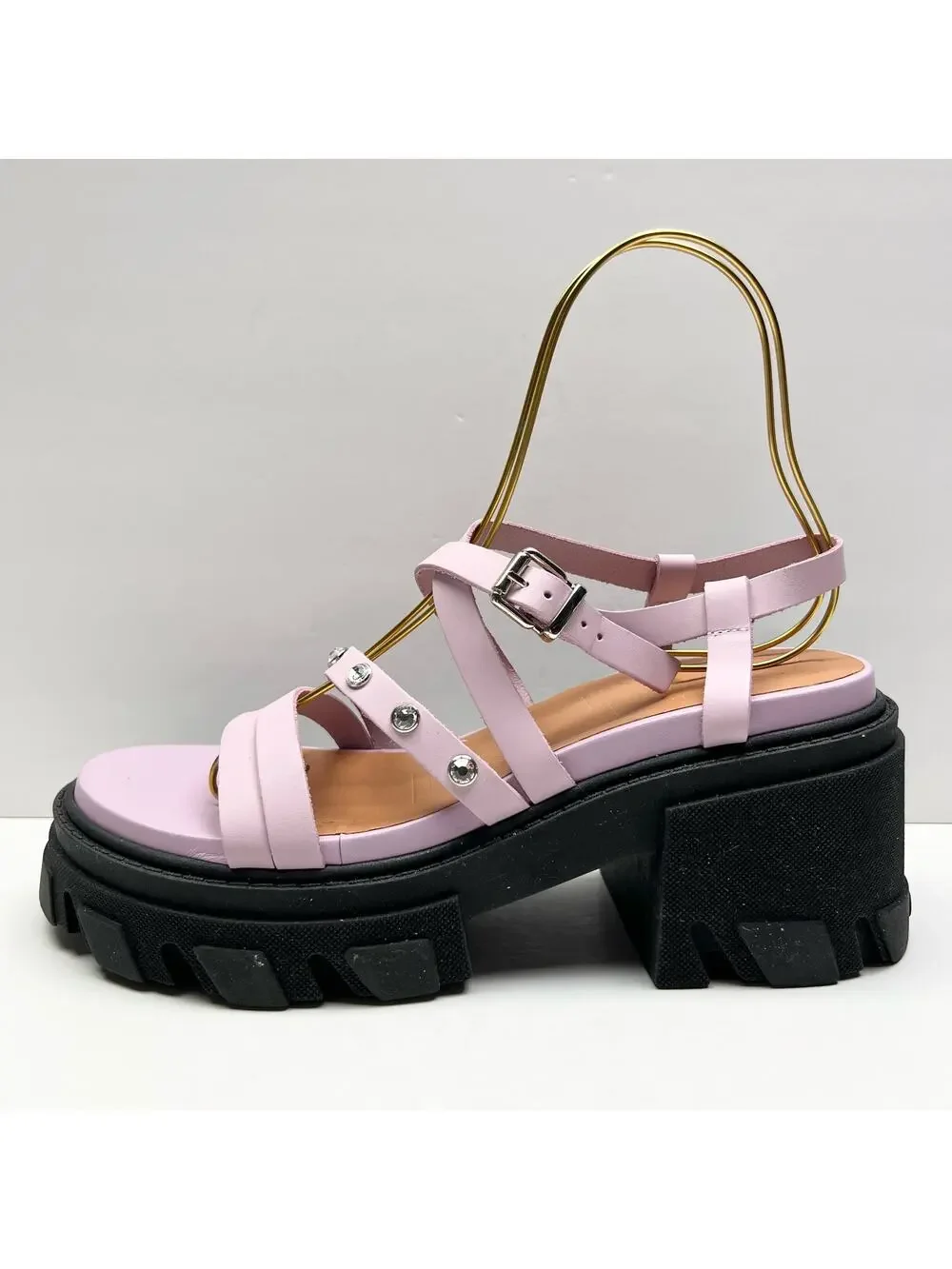 GANNI Crystal Embellished Strappy Block Heel Sandals EU 41 US 11 Pink Platform - Picture 1 of 11